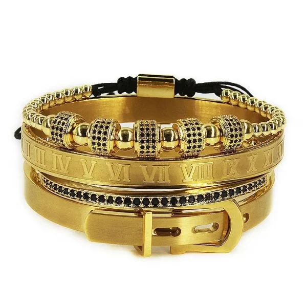 Mens luxury gold tone stainless steel bracelet